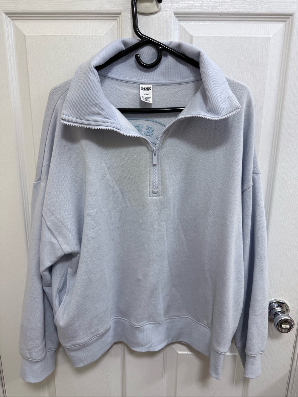 PINK by Victoria’s Secret Campus Fleece Half Zip Sweater, Size Large - Picture 3 of 4